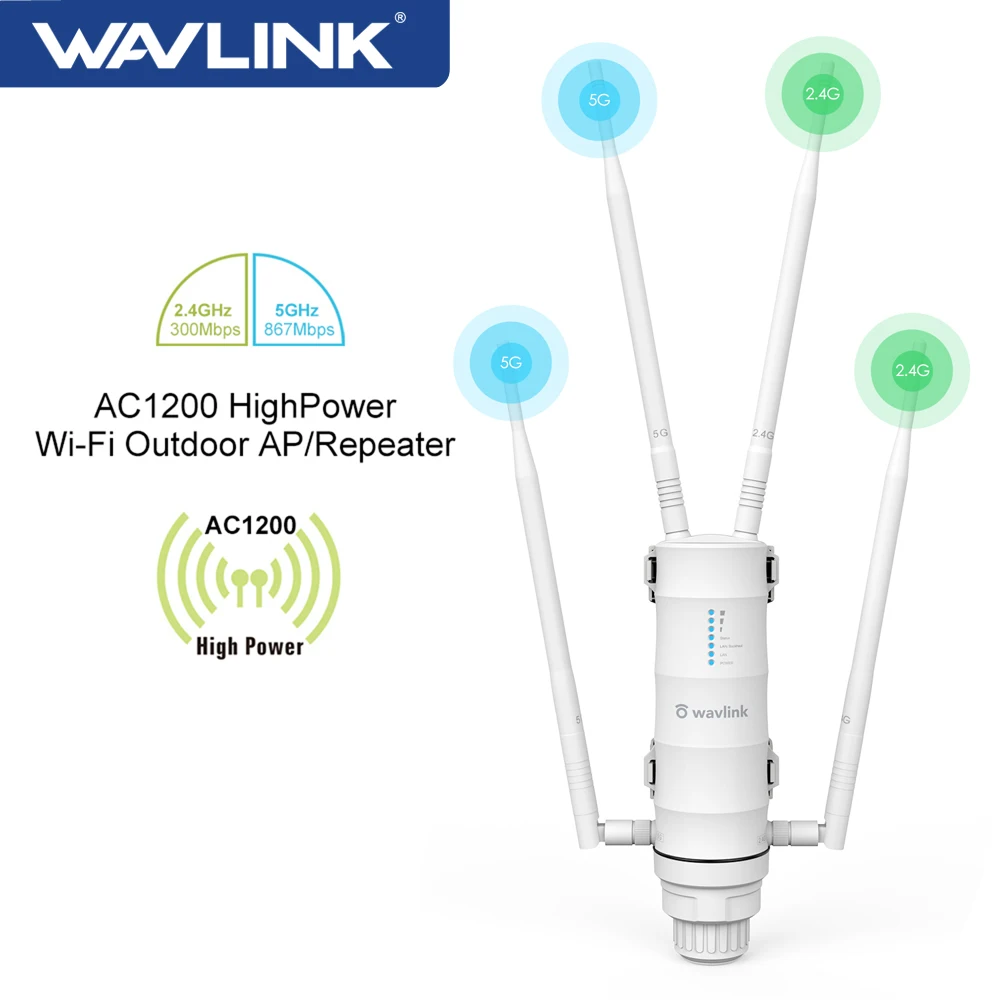 Wavlink zewnętrzny przedłużacz zasięgu WiFi bezprzewodowy punkt dostępowy dwuzakresowy 2.4G + 5Ghz router Wifi dużej mocy/wzmacniacz wzmacniacz sygnału POE