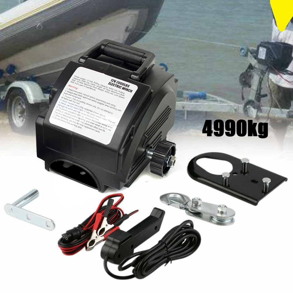 12V 906Kg Electric Hoist Lifting Crane Cable Hoist Winch for Boats  Trucks Cars with Hand-Held Rubber Remote Control