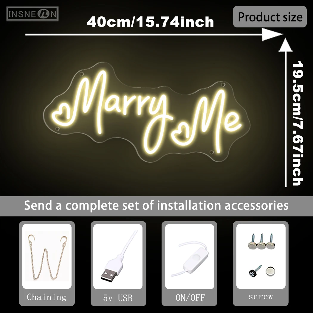 1PC LED Neon Light Marry Me Neon Light is suitable for weddings, gatherings, gift giving, and can be placed in the living room