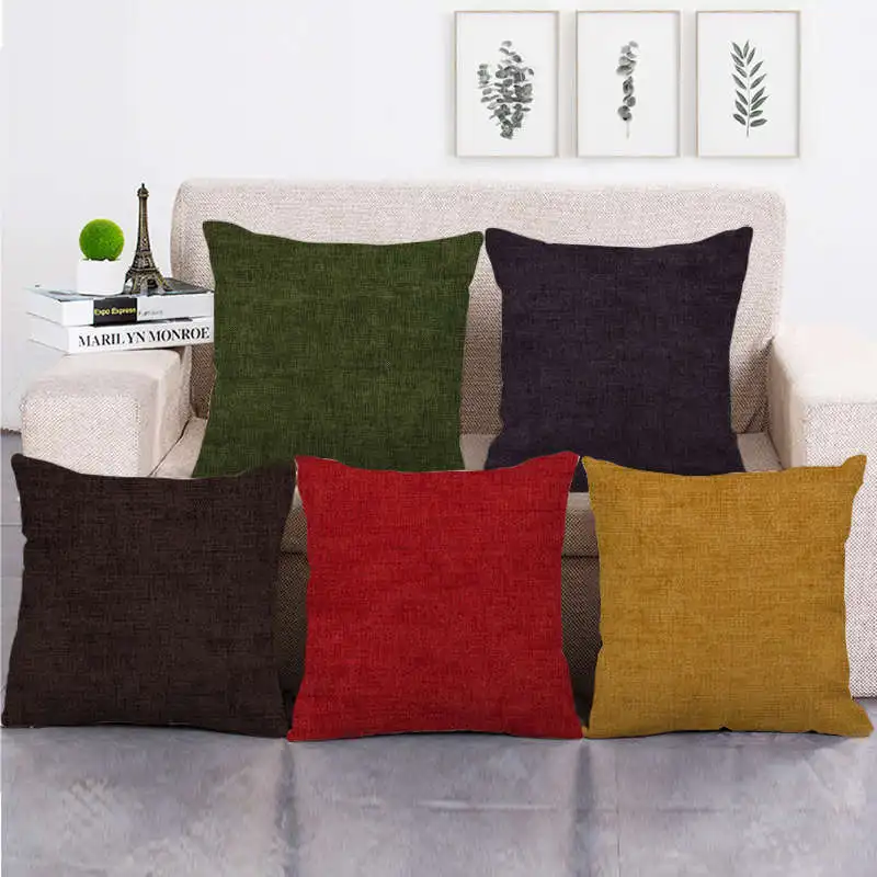 

Solid Color Pillowcase Beautiful Red and Yellow Linen Pillow Case Home Decor Decorative Cushions for Elegant Sofa Pillow Cover