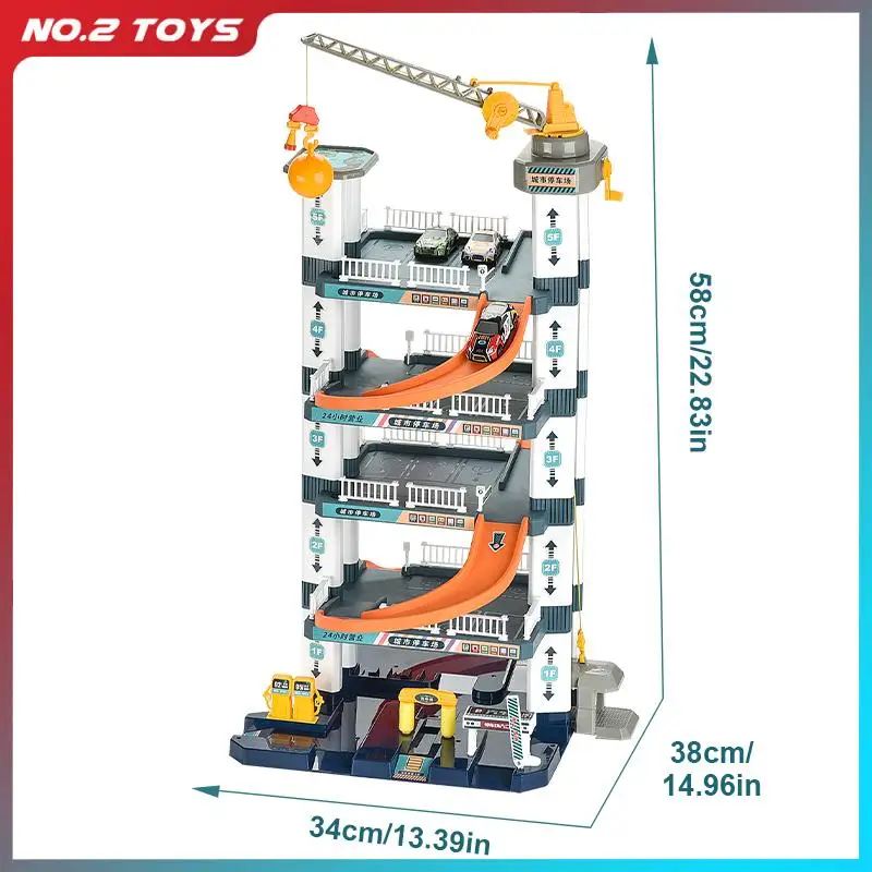HAND-Cranked TRACK ที่จอดรถอาคารมือยกห้าชั้นที่จอดรถของเล่น 3Pcs รถมินิสไลด์รางรถของเล่นเด็กของขวัญ