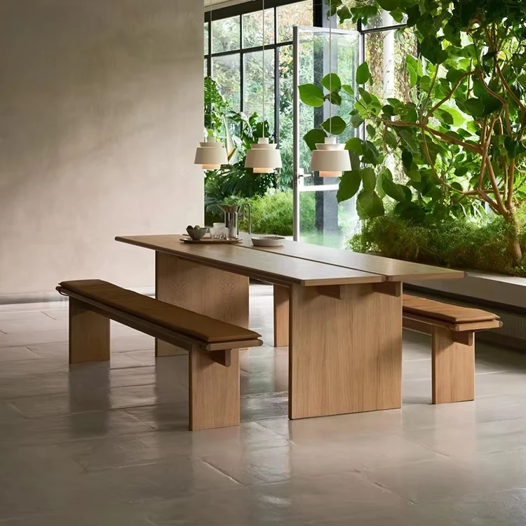 yi- Bali Style Furniture Minimalist Long Dining Table Teak Wood Frame All Weathered Dinner Table-