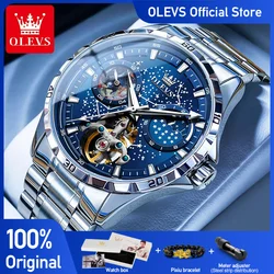 OLEVS Orologi da uomo originali di marca Orologio meccanico completamente automatico luminoso multifunzionale impermeabile Disco stellato con fasi lunari