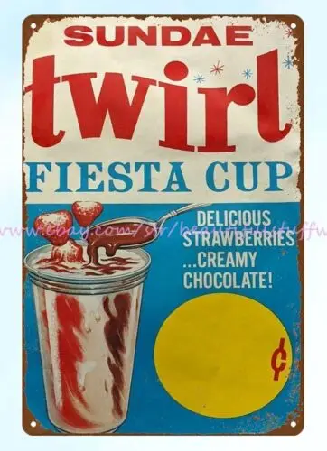 living room bathroom wall decor Ice Cream Fiesta Sundae Cup metal tin sign