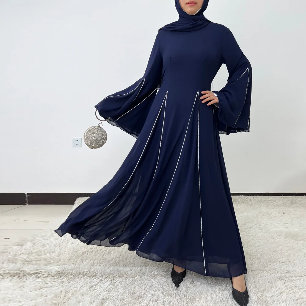 Femme Musulmane Jalabiya Robe longue en mousseline de soie femmes musulman Abaya Hijab caftan Eid Djellaba Islam vêtements turquie Robe robes nouveau
