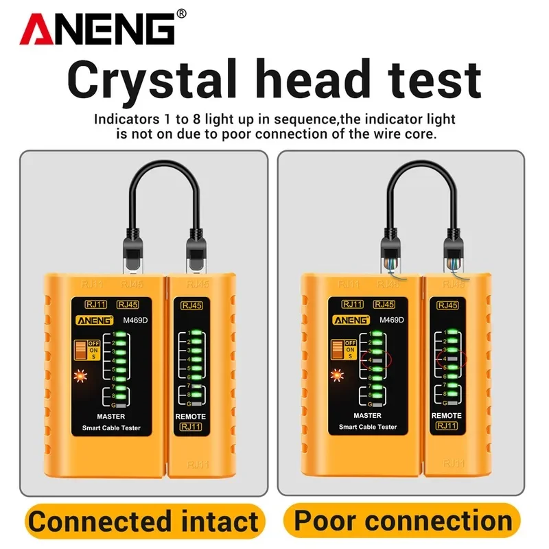 ANENG M469D Professional Network Cable Tester LAN RJ45 RJ11 RJ12 CAT5 UTP Cable Detector Networking Repair Tool