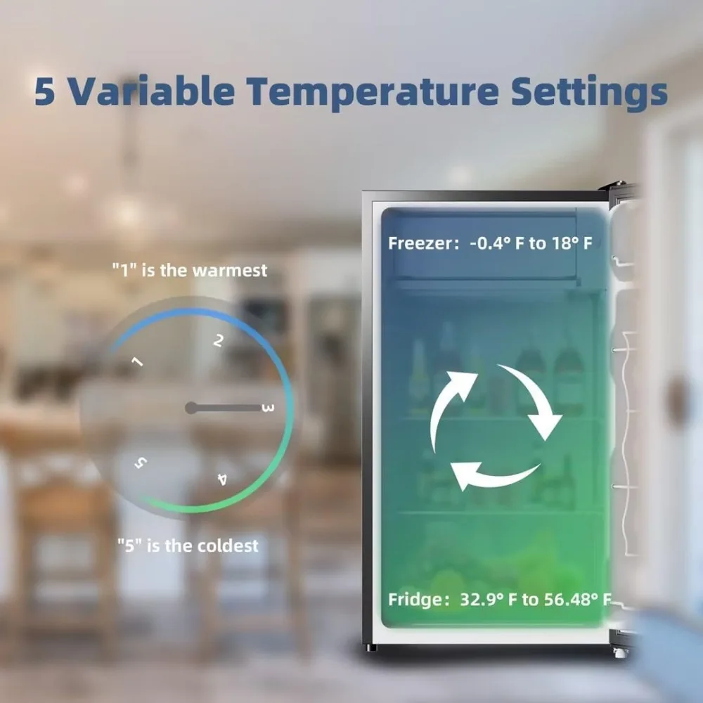 Minikoelkast met vriezer, 3,2 Cu.Ft, kleine koelkast met één deur, energiezuinig, laag geluidsniveau, minikoelkast voor slaapkamerslaapzaal