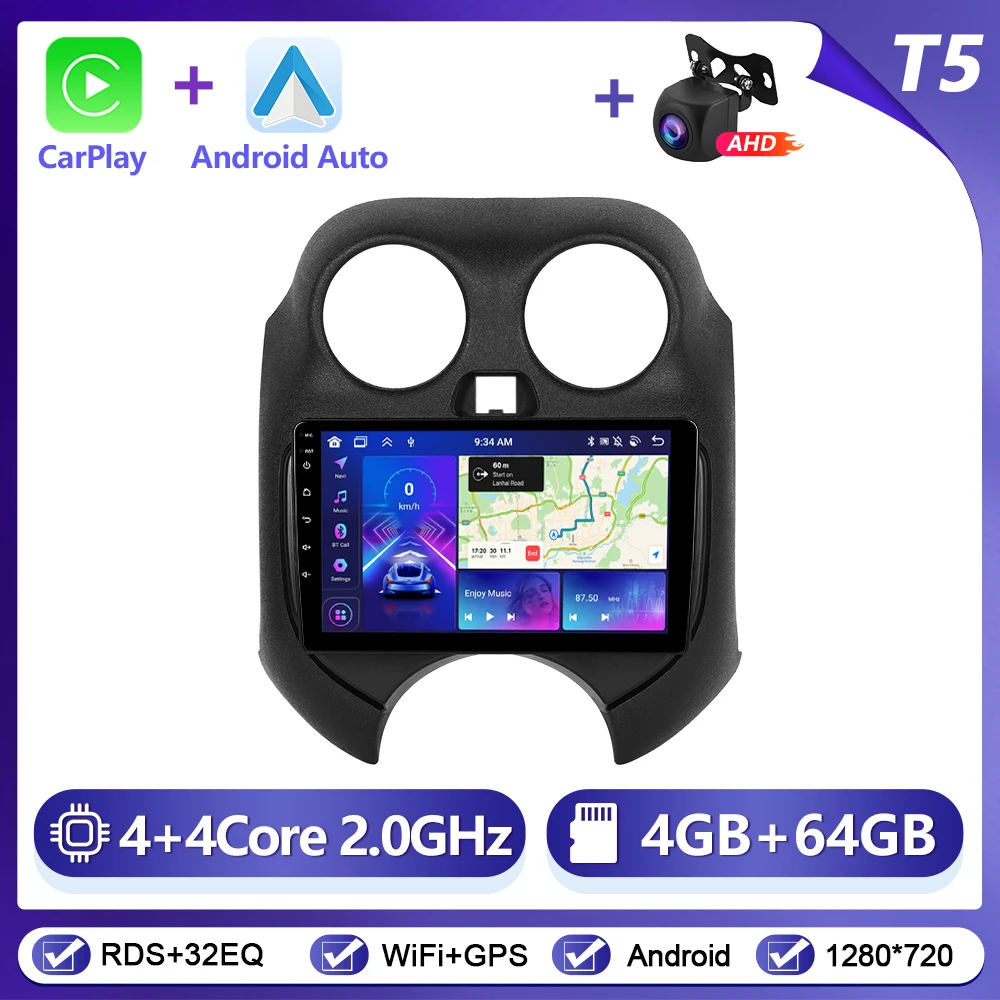 Podofo Draadloze CarPlay Android Auto Autoradio voor Nissan Micna 2010-2017 GPS Navigatie 2Din Multimedia Autoradio Stereo