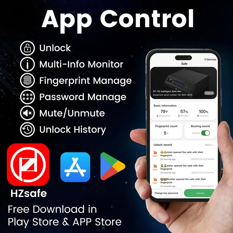 Cofre para armas, pistola biométrica de 4 maneiras, seguro recarregável com teclado de impressão digital, bloqueio de aplicativo, controle APPC, display LCD, energia de emergência