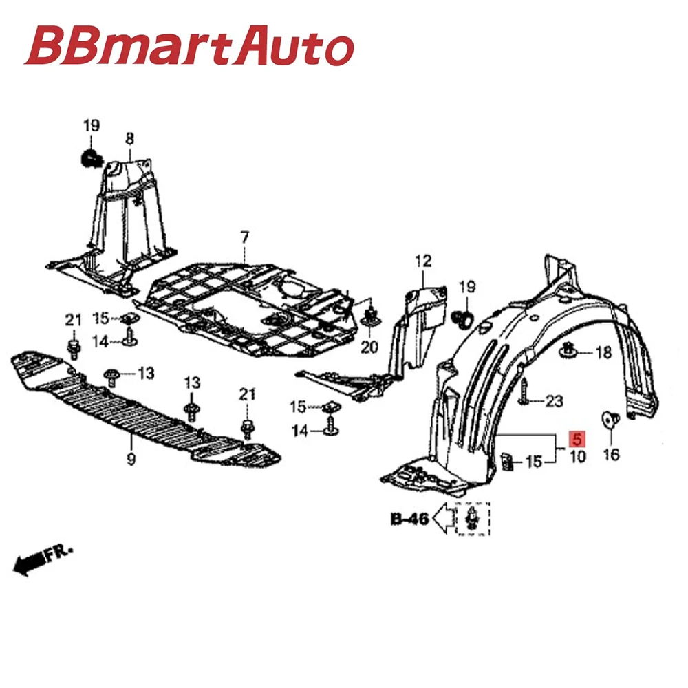 74100-TJA-H10 BBmartAuto Parts 1pcs Fender Lined Front Wheel Mudguard R For Honda GREIZ GIENIA GJ6 GJ8 Car Accessories