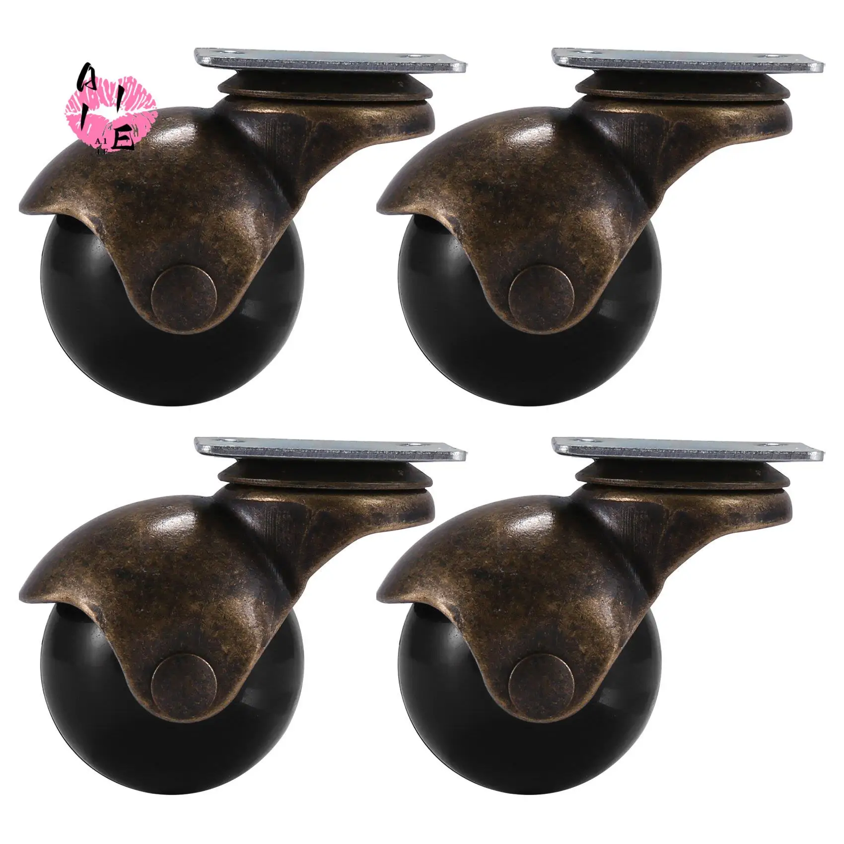 

A11E-[4 Pack] Swivel Top Plate Hooded Ball Caster Wheels, Antique Bronze (1.5-Inch No Brake)
