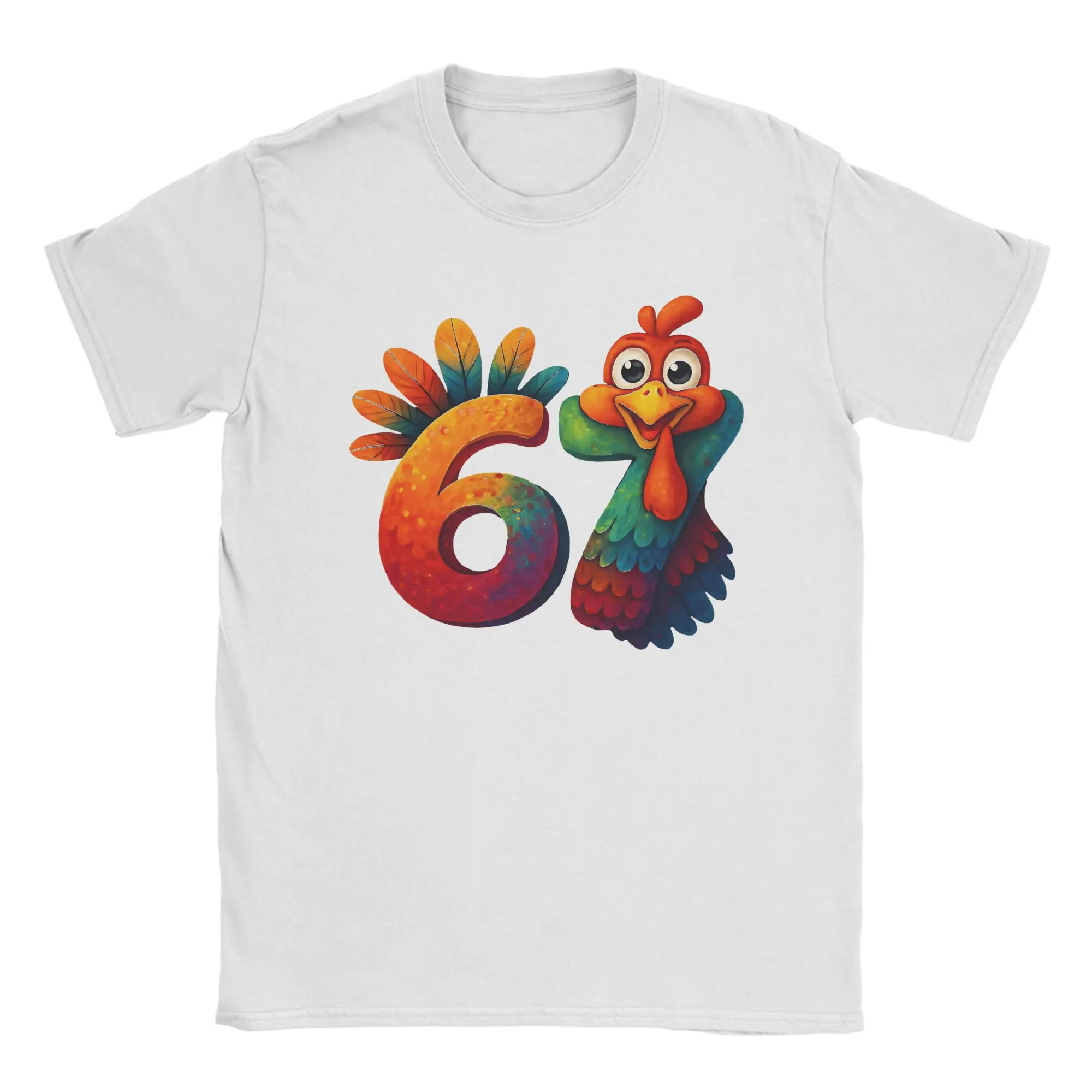 

67 Thanksgiving Funny Colorful Rooster Turkey Thanksgiving 67 Cotton T-Shirt Men Summer Streetwear T Shirts Trendy Cool Tees
