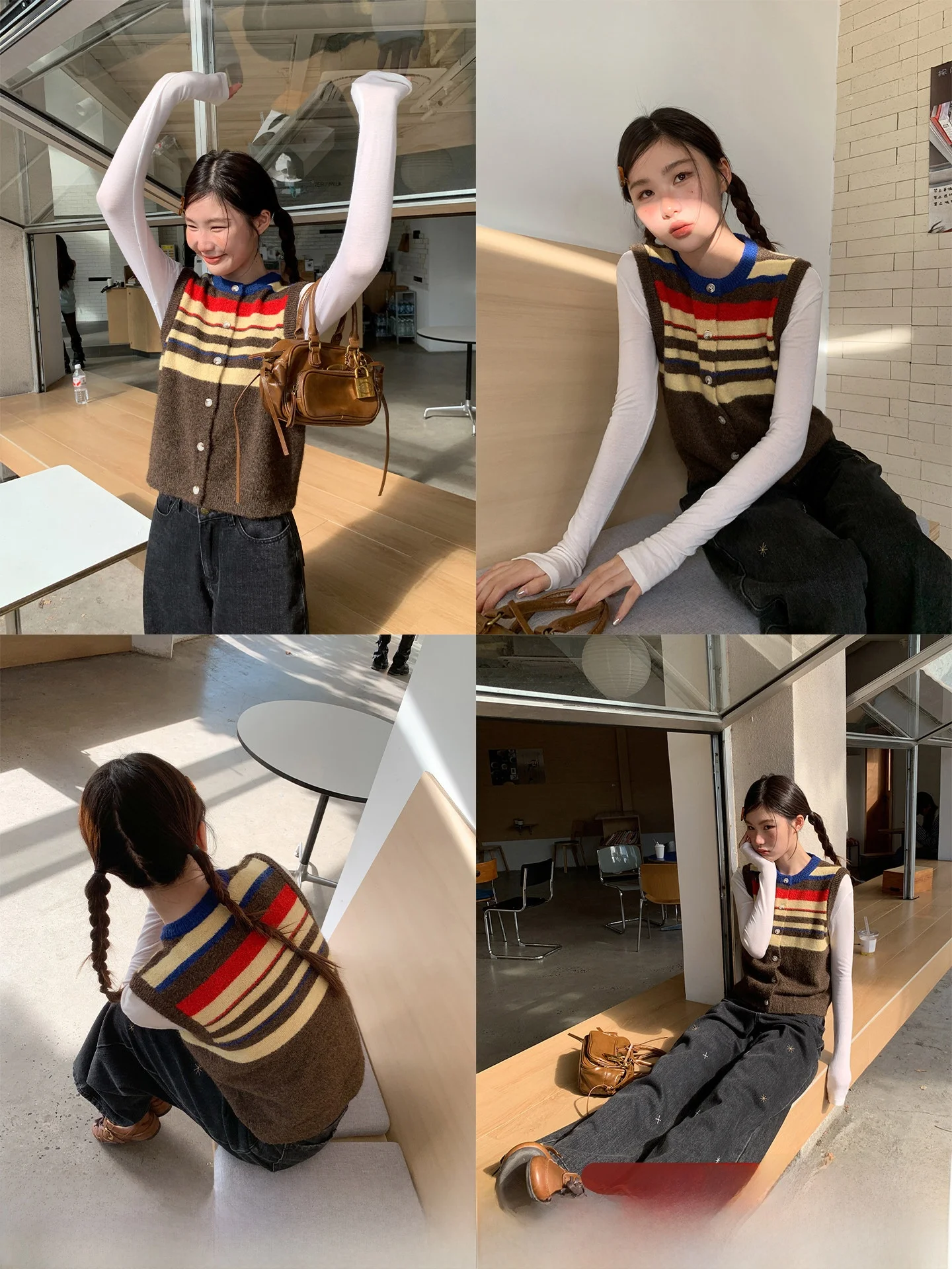 

Женский вязаный жилет в полоску Color Blo, тонкий, для ношения под одеждой, в американском стиле, для девочек-подростков, весна 2026, новинка