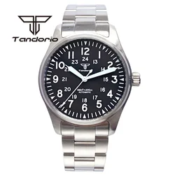 Tandorio-relojes automáticos de piloto de buceo para hombre, pulsera de acero con tornillo de cristal de zafiro, corona verde luminosa, 200M, NH35A, PT5000, 39mm