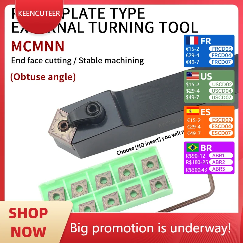 

External Turning Tool Holder MCMNN2020/2525/3232-100 Obtuse angle Carbide Inserts CNMG12/16 MCMNN Lathe Cutting Machine Tools
