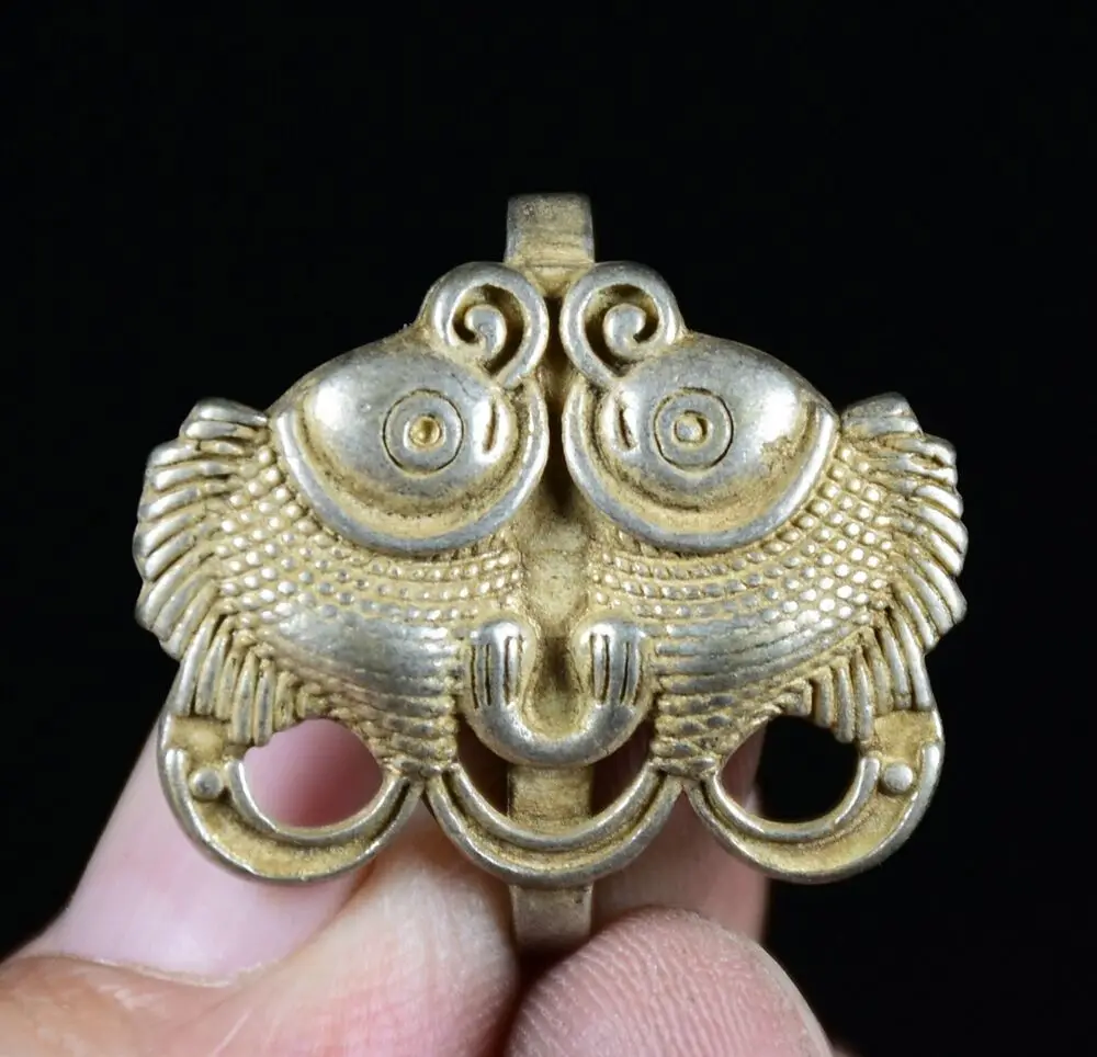 

Rare Old China Miao Silver Feng Shui Double Fish Lucky Necklace Pendant