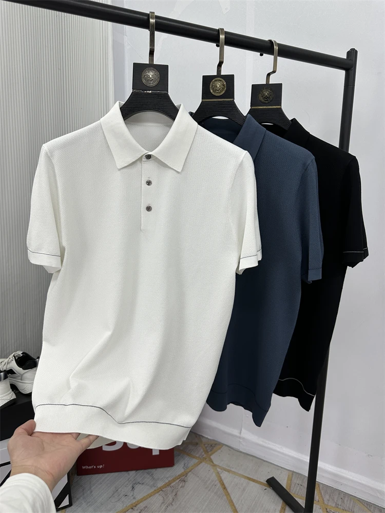 

Italian Luxury Knitted irt Casual ort Sve Men's Faion Urban Sle Breathable Lightweight Summer Top