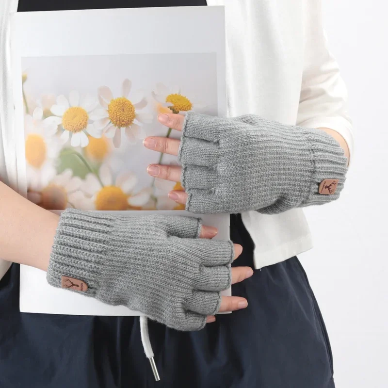 Guantes de punto elásticos Unisex para hombre y mujer, guantes térmicos de invierno cálidos y gruesos de Cachemira sin dedos para montar, acogedores guantes para conducir en la oficina y escribir