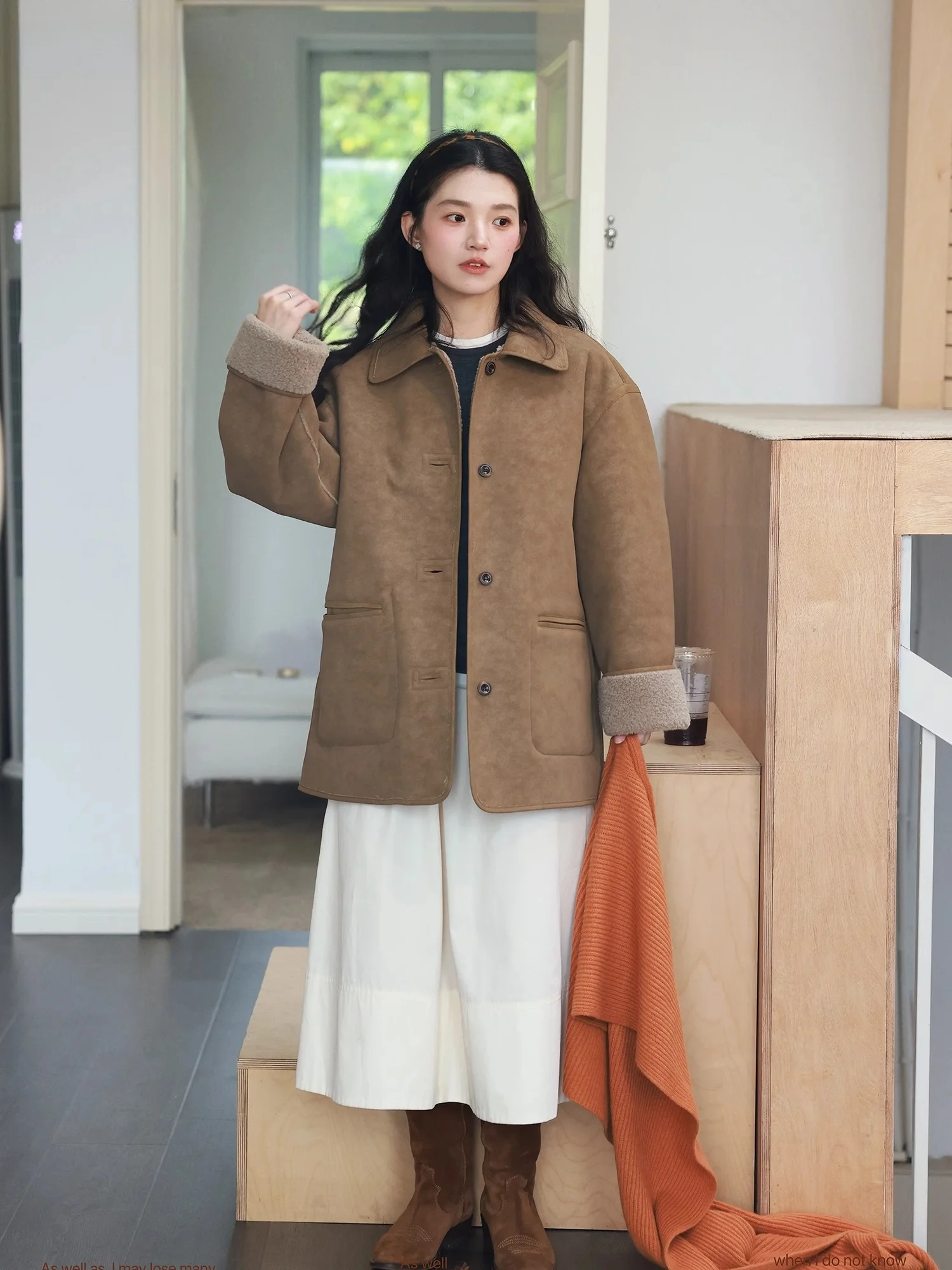 

Lepearl Thiened Lamb Fur Collar Mid-Length Jaet Double-Sided Wear for Men And Women Pearl Autumn Winter Outerwear