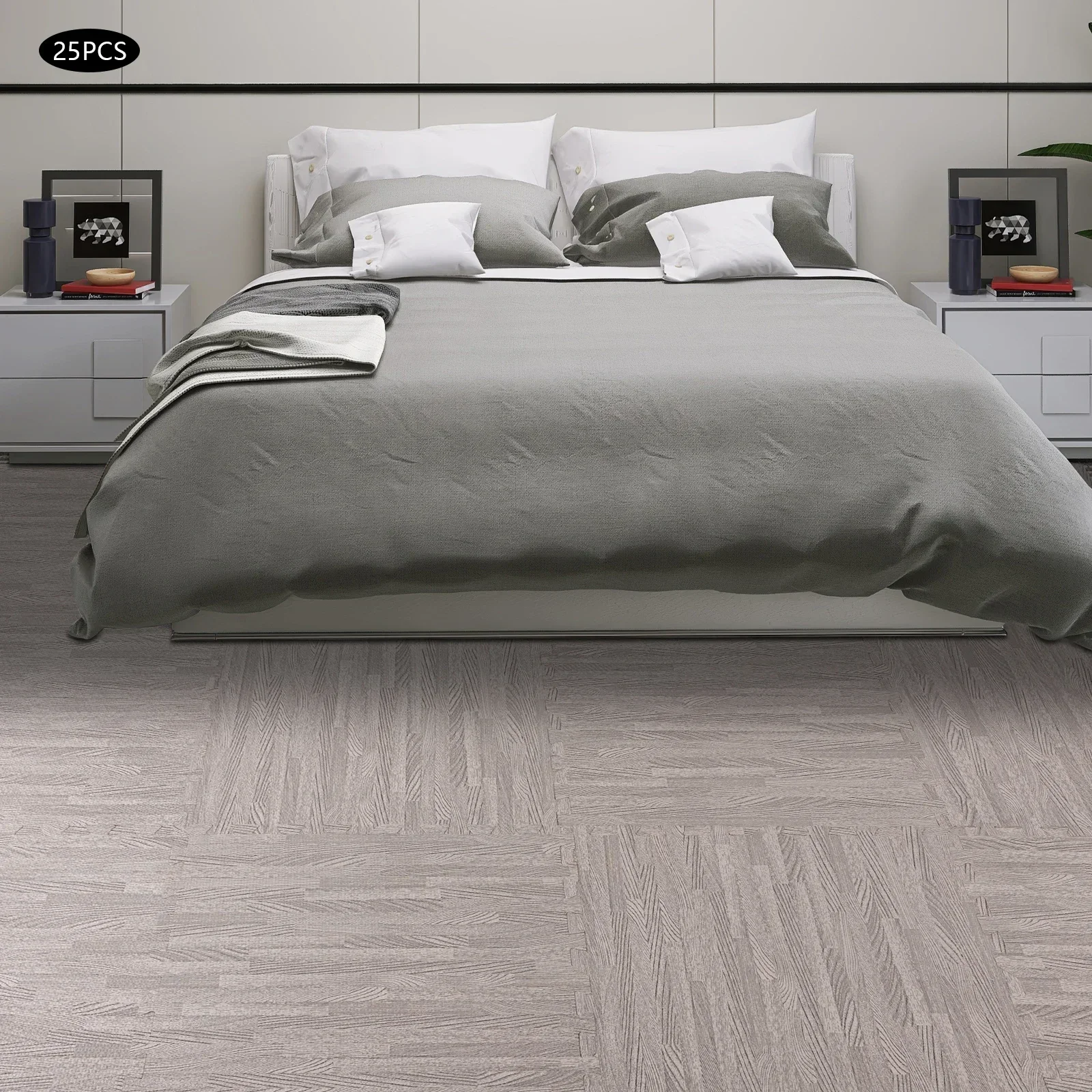 25 قطعة 24*24 في حصيرة أرضية إسفنجية ربط الحبوب الخشبية الرمادية، بلاط إسفنجي مطبوع سميك مقاوم للاهتراء لغرف المعيشة والدراسات #3