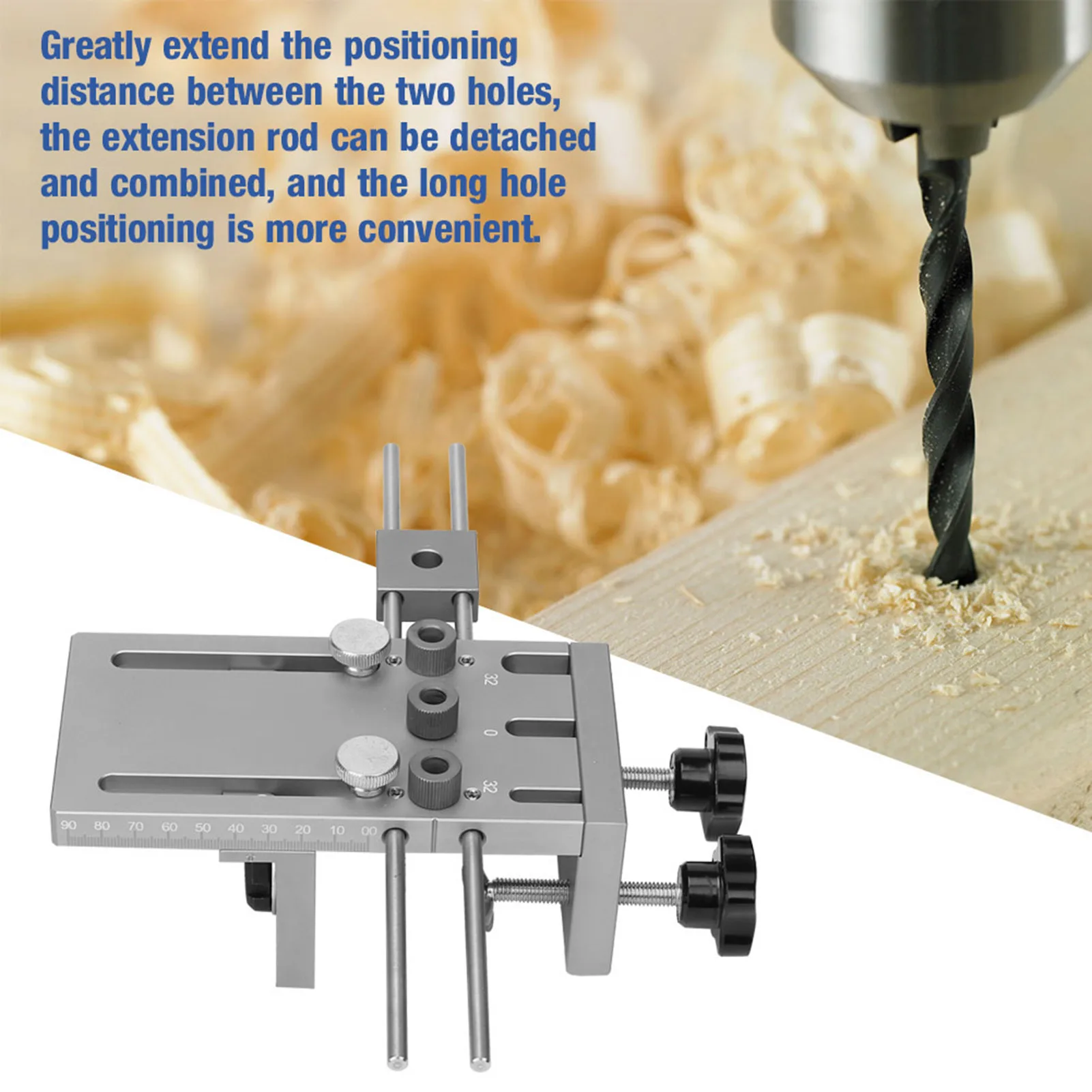 

3 in 1 Dowelling Jig Drill Guide Kit Self Centering Hole Puncher Set with 600mm Extension Rod 3 in 1 Drill Guide Locator
