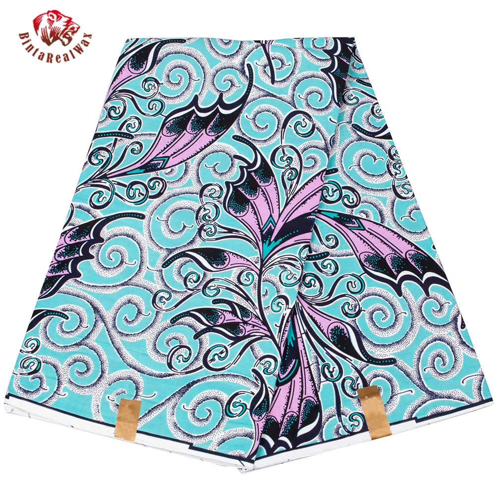 

Ankara African Real Wax Fabric light Blue Color Cotton leaf Printed Tissue Fabric For Women Dress Diy Sewing Crafts 24fs1493