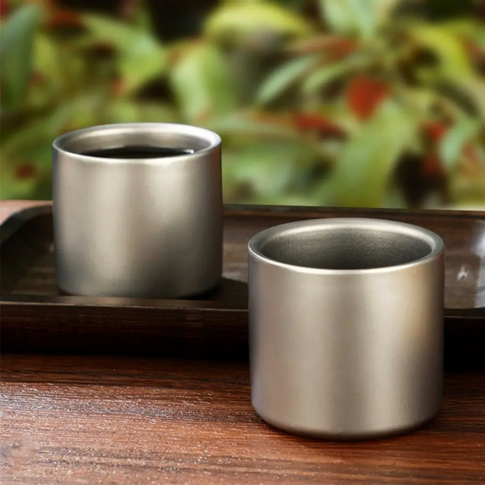 1 Stück Neue Kleine Kaffeetasse Doppelwandig Mehrere Stile Kaffeelöffel Teetasse Reines Titan Perlmutt Milchteebecher