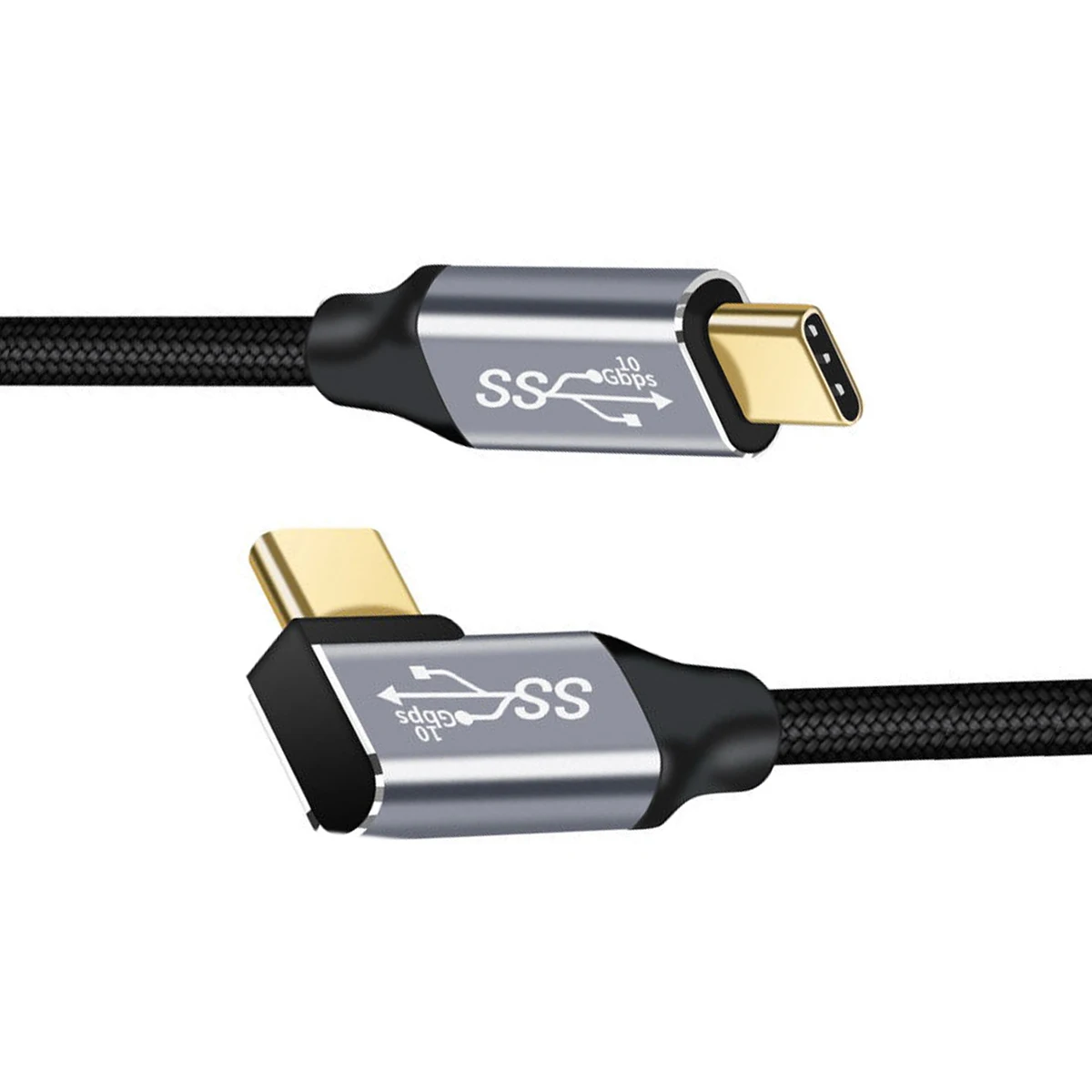 Cable USB C a USB C, 100W, ángulo de 90 grados, 10gbps, nailon trenzado USB3.2 gen2 tipo-c, vídeo 4k chapado en oro para ordenador portátil Macbook