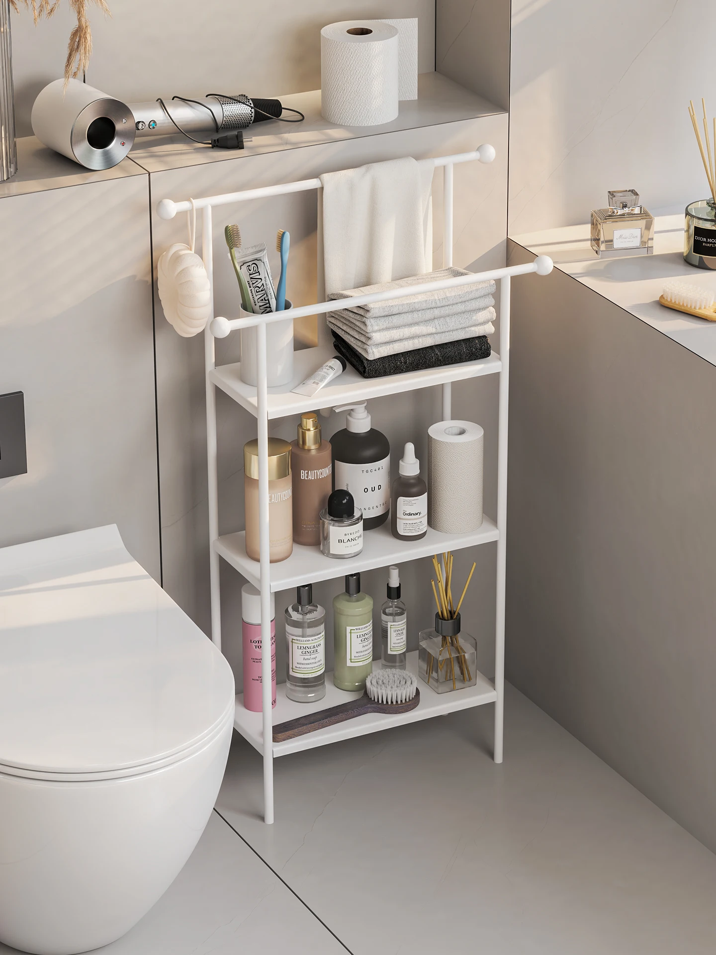 

Toilet Bathroom Shelf Floor-to-ceiling Towel Rack Premium Toilet Towel Rack Integrated No Punching