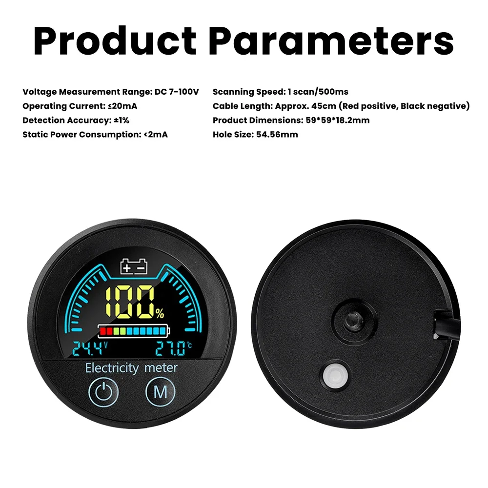 DC 7-100V Waterproof Circular LED Digital Voltage and Charge Level Indicator 2-Wire Voltmeter Tester for Car Motorcycle Boat - view 2