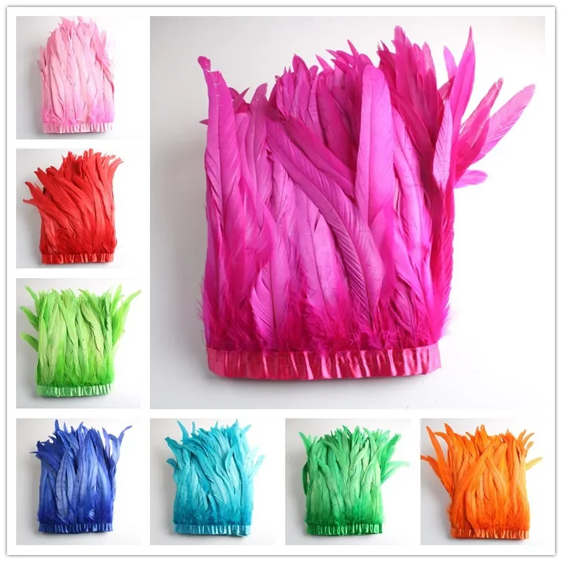 10 Yards Rooster Tail Feathers Trim Coque Trimming Feathers 30-35cm 12-14inch For Crafts Dress Skirt Carnival Costumes Plumes