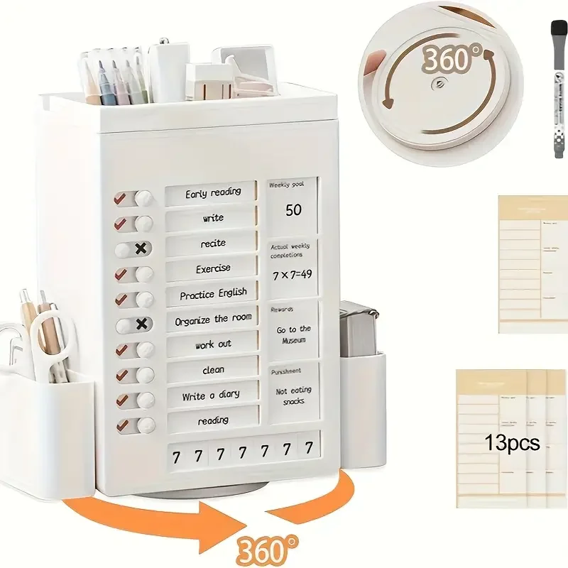 360° Rotating 5-Compartment Pen Holder Large Capacity Desk Organizer for Pens Rulers Office Stationery Storage Supplies
