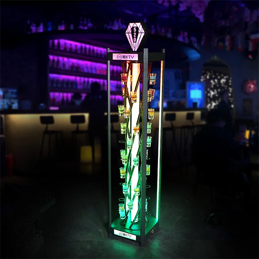 Custom 60 Hole Bar Party Rechargeable VIP Glass Serving Tray LED Shot Glass Wine Display Rack LED Cocktail Glass Display Holder
