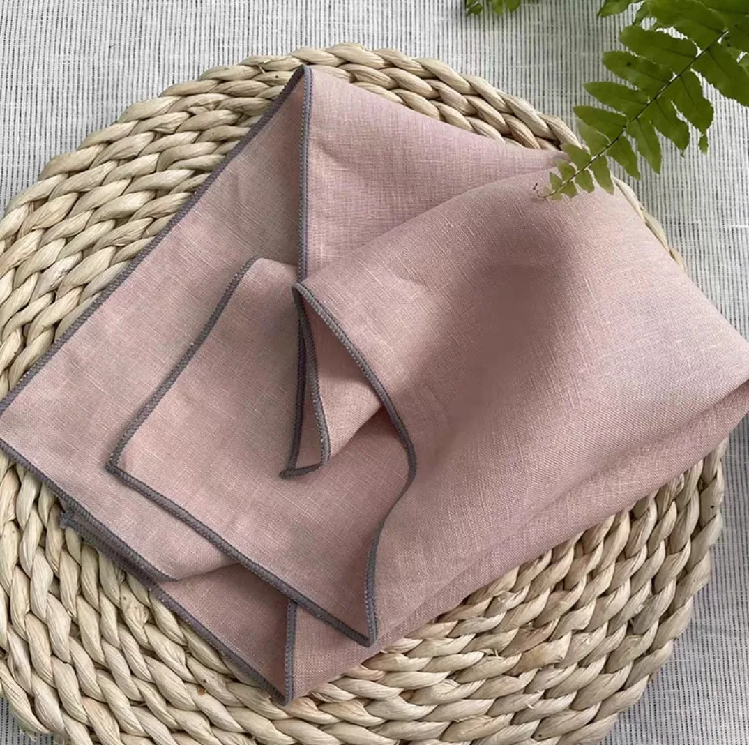 6PCS Grey lock Edge Natural 100% Linen Table Napkins,Soft Comfortable Tea Cloth,Durable Towels for Dinning Party Wedding Decor