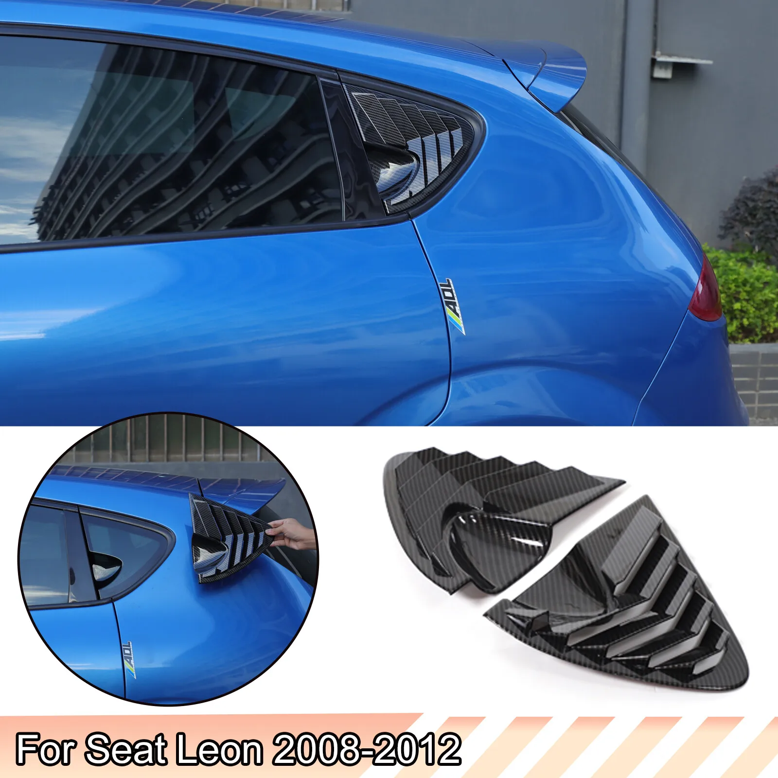 

2PCS ABS Carbon Rear Side Window Louver Shutter Cover Car Window Triangle Trim Accessories For Seat Leon MK2 1P1 2008-2012