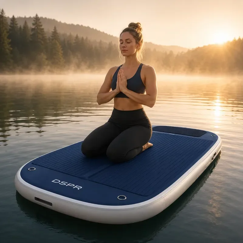 Custom Logo Inflatable Water Pilates Mat Wide Floating Yoga Platform for Hotels Resorts Camps Wellness Centers Practice Board
