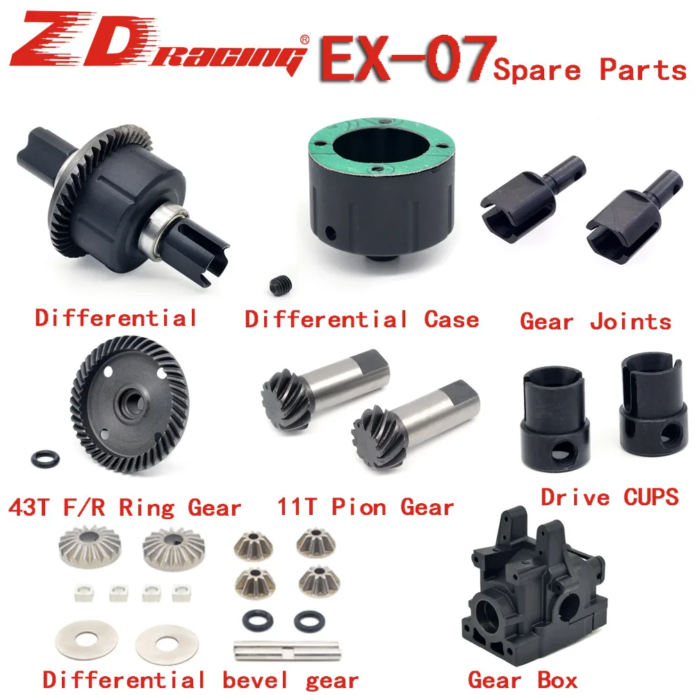 EX-07 DBX07 Original ZD Racing F/R diferencial 43T anillo de engranaje 11T Pion Gear Cups caja de cambios para coche 1/7 RC