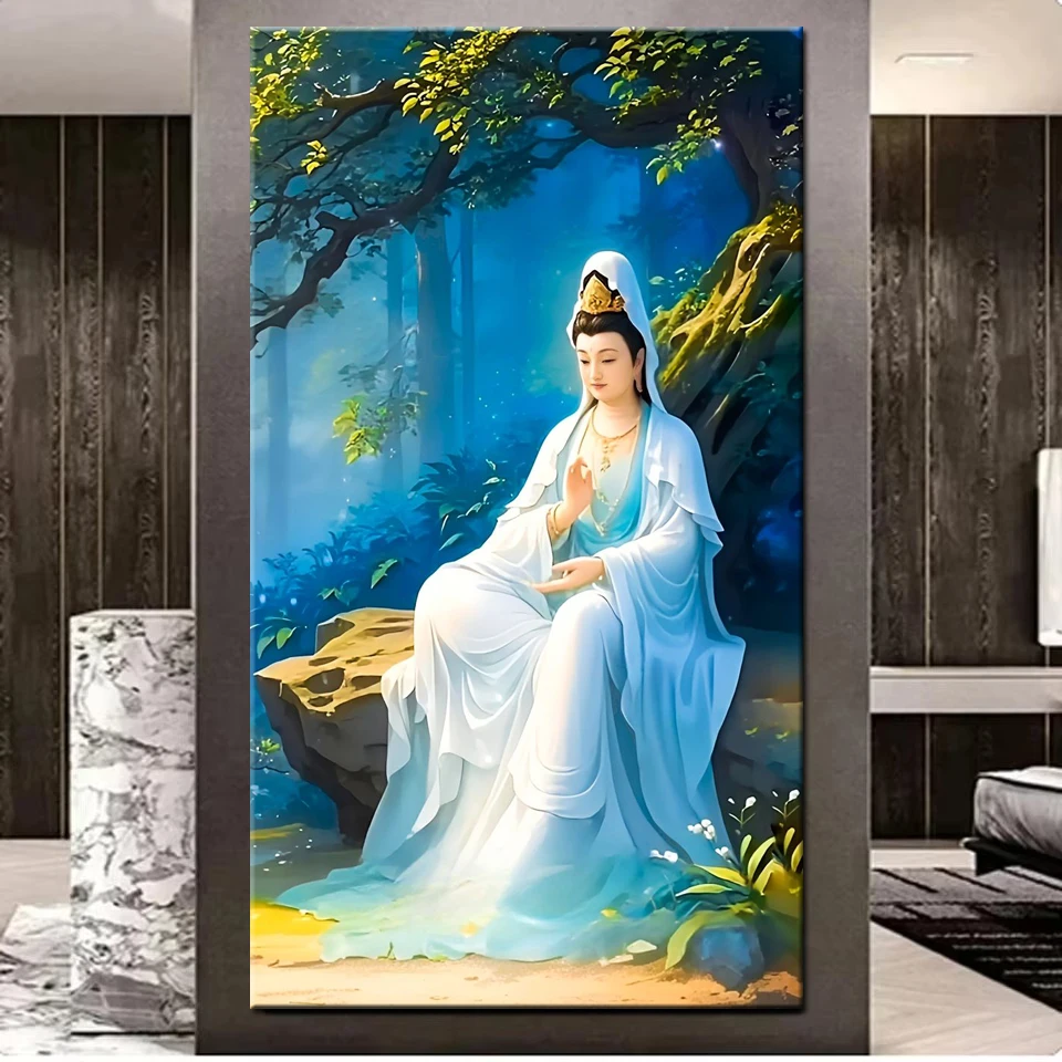 DIY 5D Diamond Painting New Arrival Buddhist Guanyin Bodhisattva Lotus Full Mosaic Diamond Embroidery Art Rhinestone Home Decor