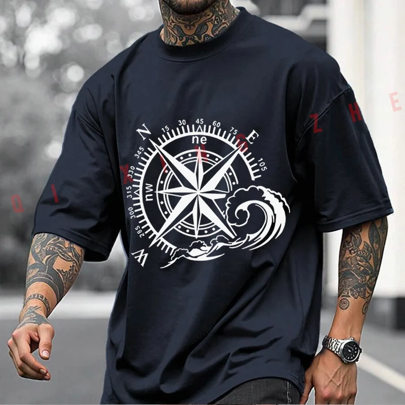 Compass Creative Graphic Motorcycle Men's Women Summer Cotton T-shirt Short Sleeved Casual Round Neck Breathable Unisex Tops