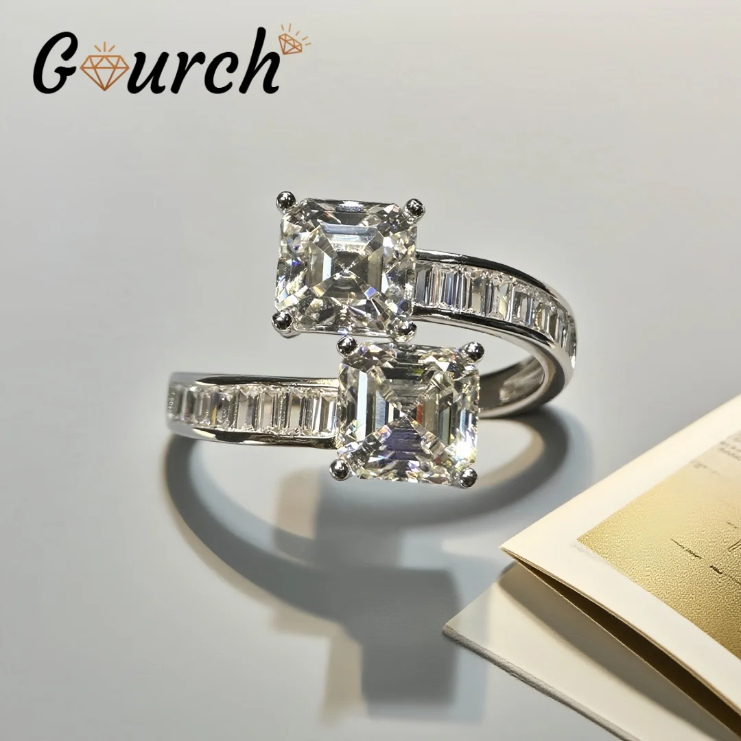 

Gourch 2CT 7x7mm Square Moissanite Ring with GRA Tower Design 925 Sterling Silver for Women Stackable Wedding Party Band Jewelry