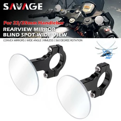 Universal Rearview Mirror Wide Vision Convex Motorcycle Handlebar Mount Rear Side Mirror Blind Spot Rimless 360 Degree Rotation