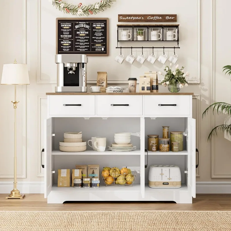 Imagem -04 - Farmhouse Sideboard Buffet Cabinet Barn Doors Modern Storage Cabinet With Drawers And Prateleiras