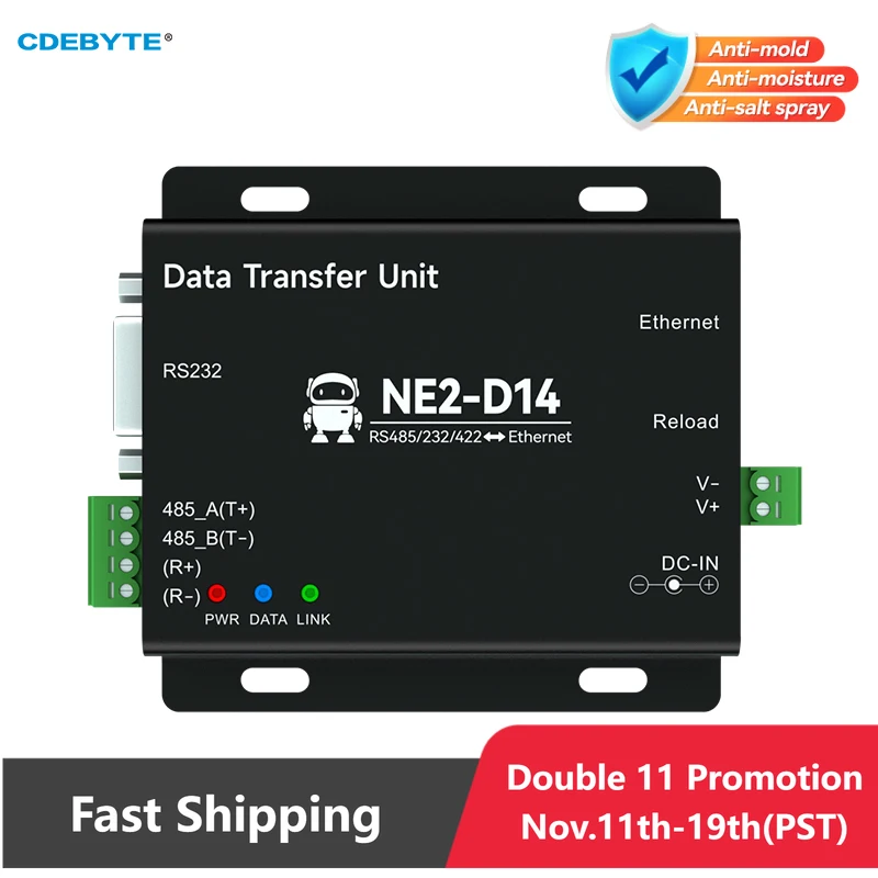 RS485/RS232/RS422 to Ethernet Serial Server DC8-28V Modbus TCP to RTU MQTT Two-Way Socket Link CDEBYTE NE2 Series AT Command
