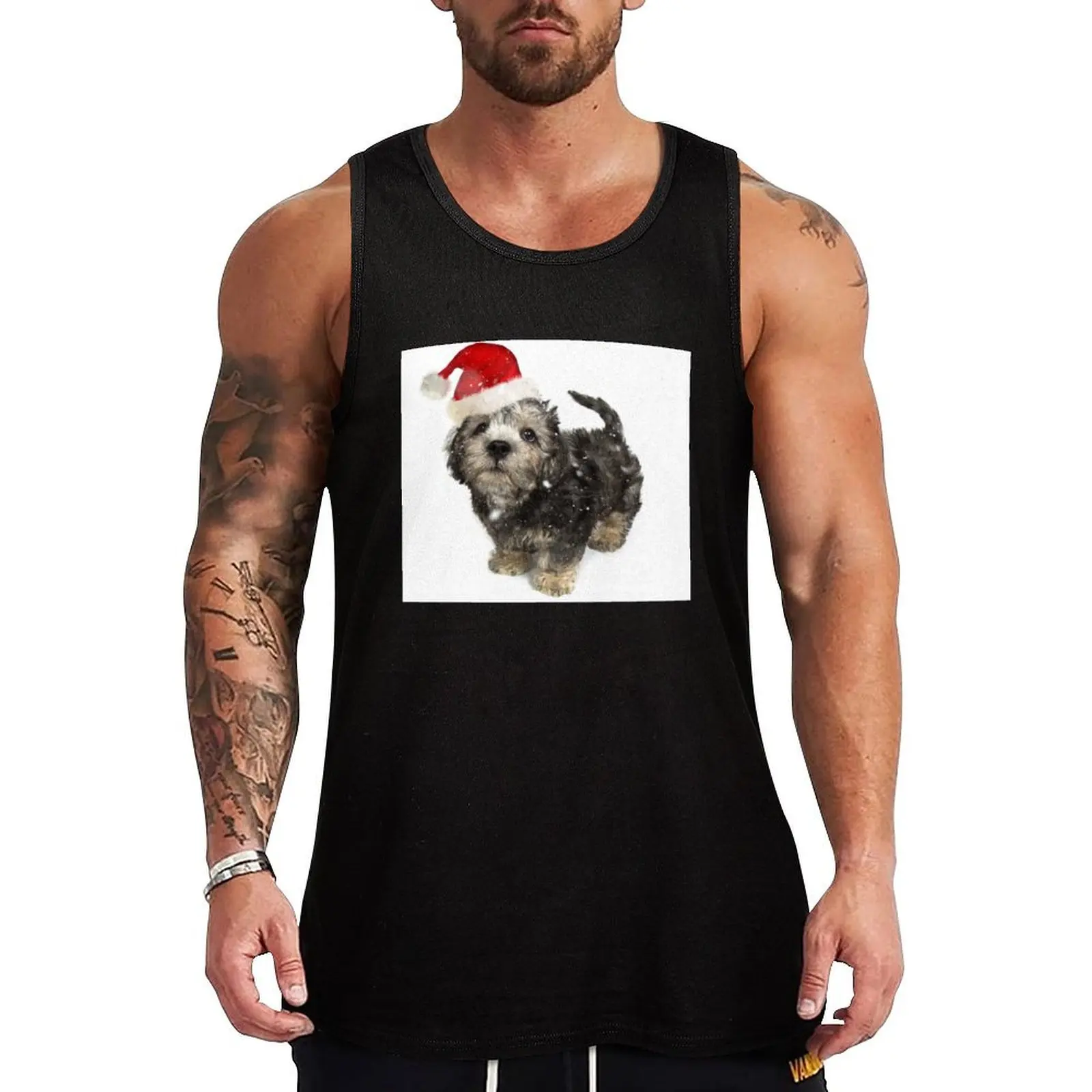 

Santa Dandie Dinmont Terrier Puppy Tank Top bodybuilding man Japanese t-shirt gym accessories man T-shirt sports