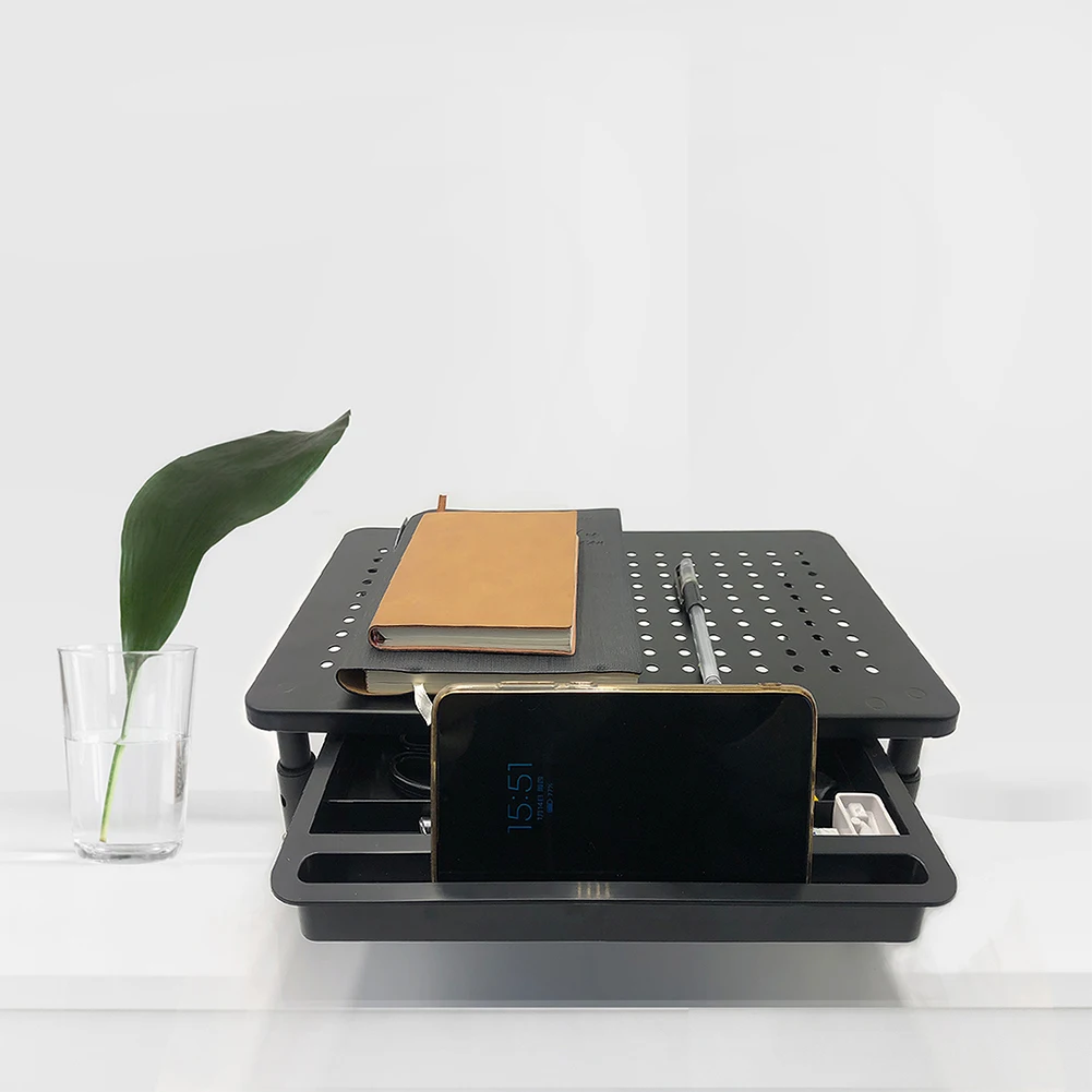 Penyangga Monitor dengan Laci, Penyangga Komputer Logam, Penyangga Monitor Komputer dengan 3 Tingkat Ketinggian yang Dapat Disesuaikan untuk Desktop Rumah