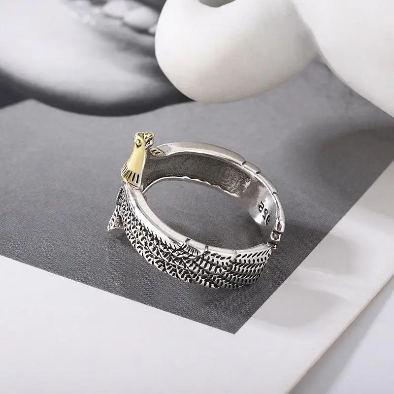 Fashion Stainless Steel 1 Pcs Retro Eagle Wings Open Ring Men Ring for Male Party Wedding Engagement Cool Unique Vintage Jewelry