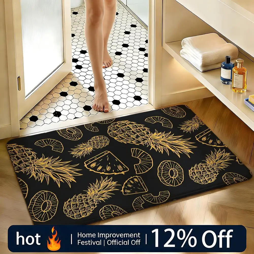 Soft Absorbent Non-Slip Rug Art Pineapple Art Floor Mat Home Decor Doormat Bedroom Floor Mat Shower Carpet