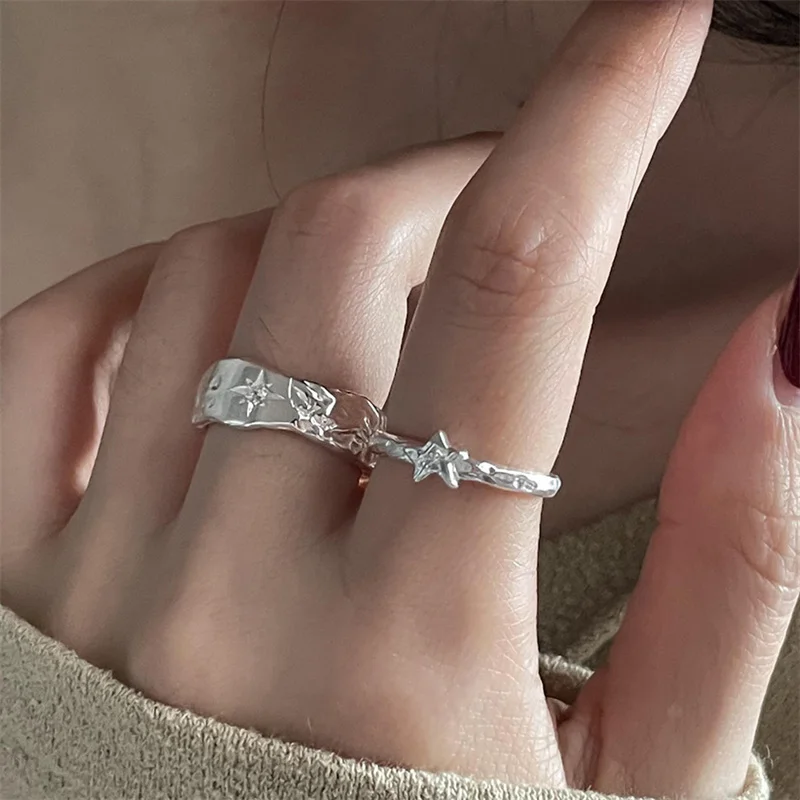 

Silver Color Star Rings for Women men Fashion Geometric Handmade Irregular Vintage Ring Party Christmas Gifts