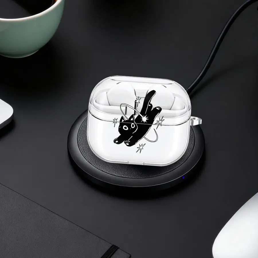 Clear Earphone Cases Cover With Hook Case For Samsung Galaxy Buds 4Pro 3 FE 4 Pro 3Pro 2Pro Live 2 Jumping Cat