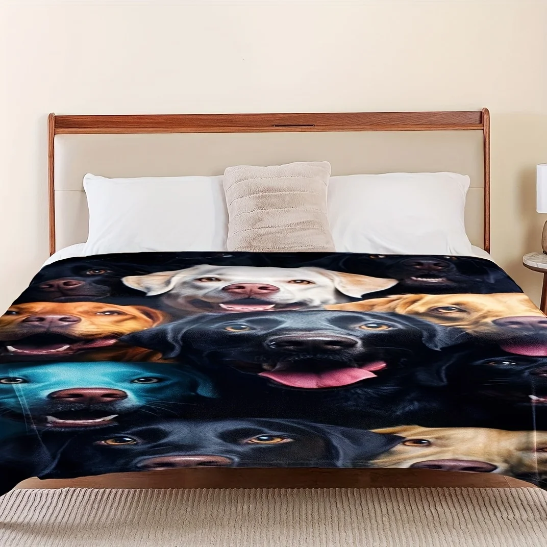 A group of cute dog patterns Flannel printed blanket suitable for all seasons suitable for living room office sofa and travel